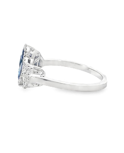 Sapphire Quatrefoil Bypass Ring in 18K White Gold with Diamonds