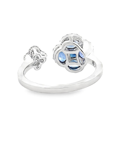 Sapphire Quatrefoil Bypass Ring in 18K White Gold with Diamonds