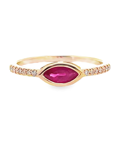 Marquise Ruby & Diamond Ring in 14K Yellow Gold