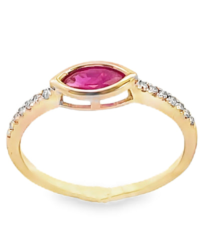 Marquise Ruby & Diamond Ring in 14K Yellow Gold