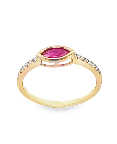 Marquise Ruby & Diamond Ring in 14K Yellow Gold