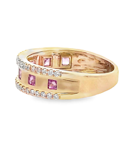 14K Yellow Gold Diamond & Pink Sapphire Fashion Ring