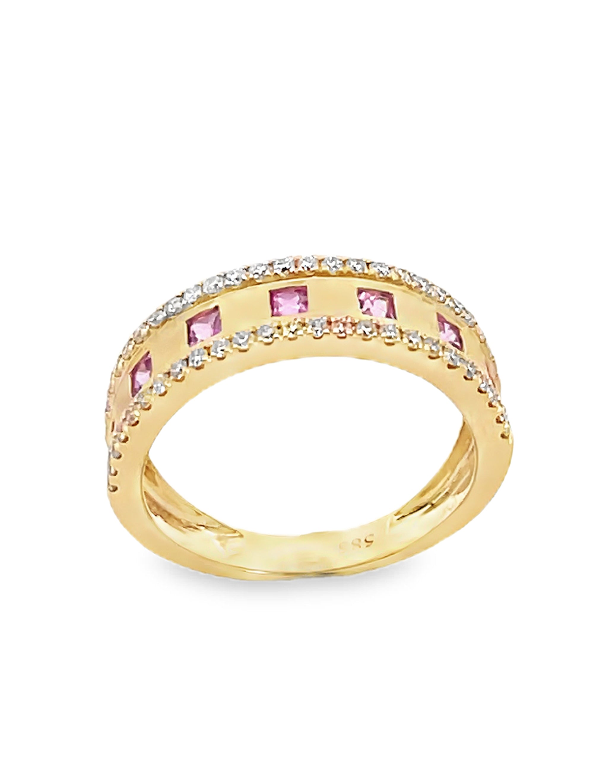 14K Yellow Gold Diamond & Pink Sapphire Fashion Ring