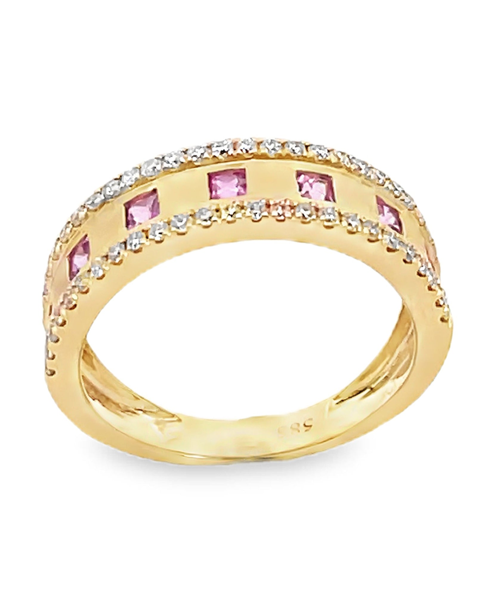14K Yellow Gold Diamond & Pink Sapphire Fashion Ring