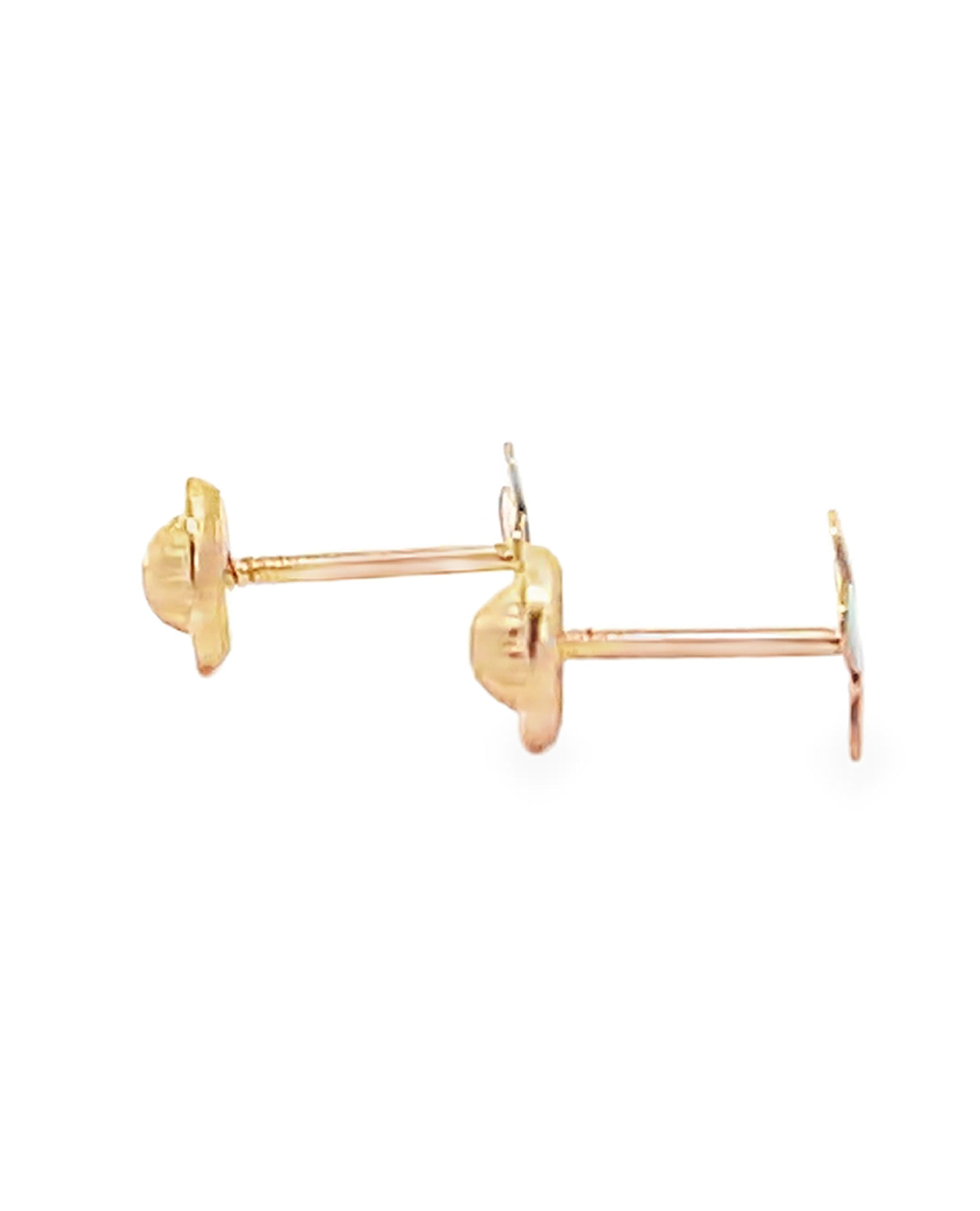 14K Yellow Gold Colorful Flower Earrings with Screwbacks