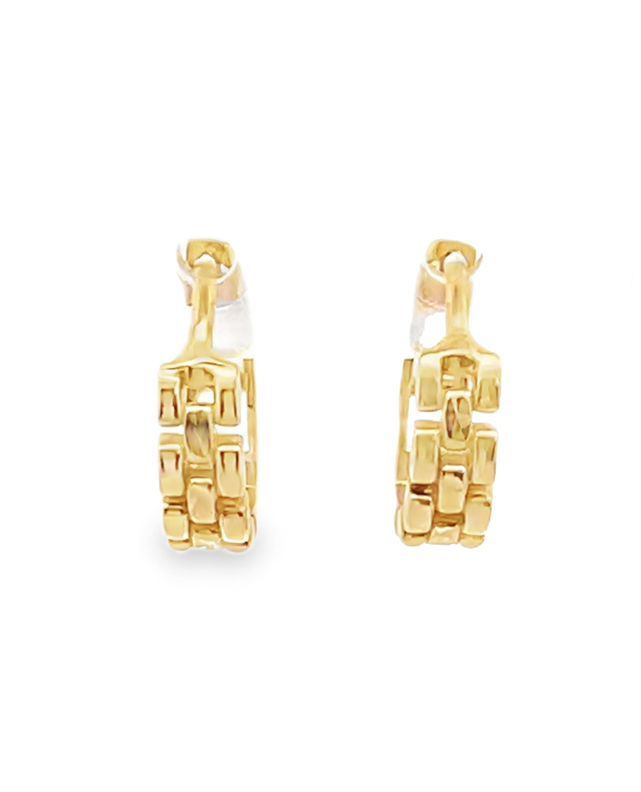 14K Yellow Gold Chain Link Huggie Hoop Earrings
