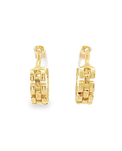 14K Yellow Gold Chain Link Huggie Hoop Earrings
