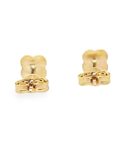 14K Yellow Gold Quatrefoil Green Enamel Clover Stud Earrings with Pushbacks