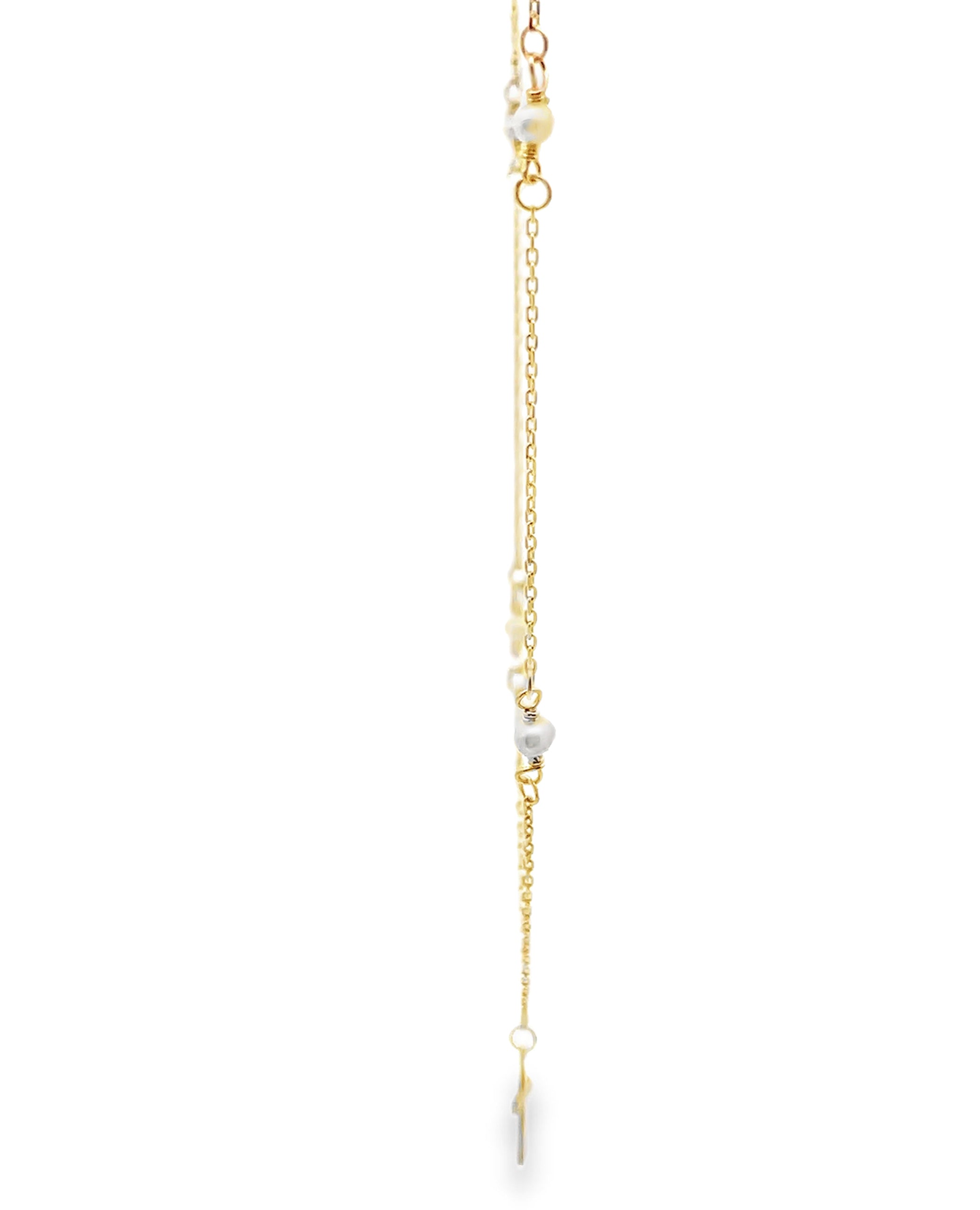 14K Yellow Gold Cross Necklace with Pearls