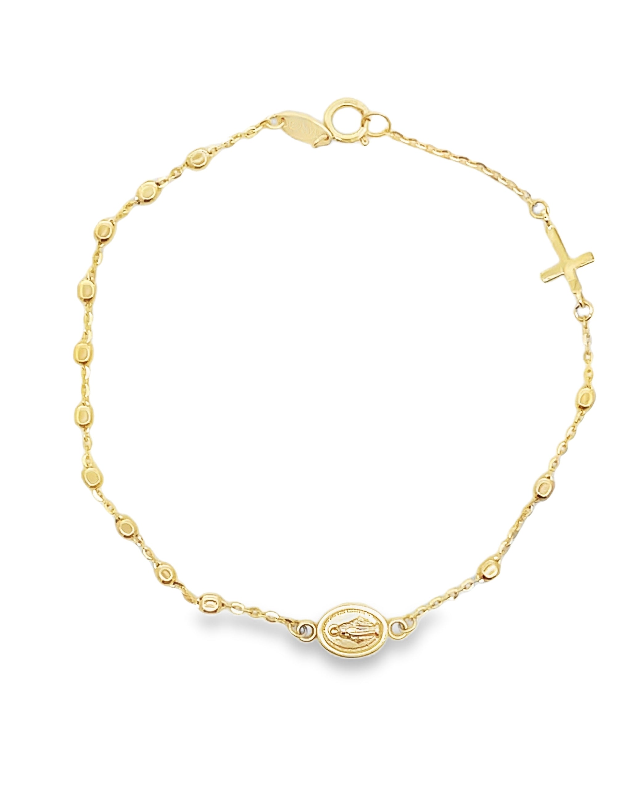 14K Yellow Gold Cross and Miraculous Medal Bracelet