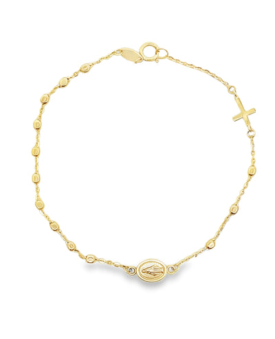 14K Yellow Gold Cross and Miraculous Medal Bracelet
