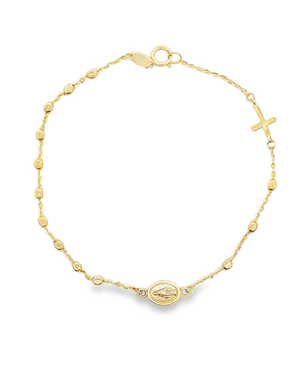 14K Yellow Gold Cross and Miraculous Medal Bracelet