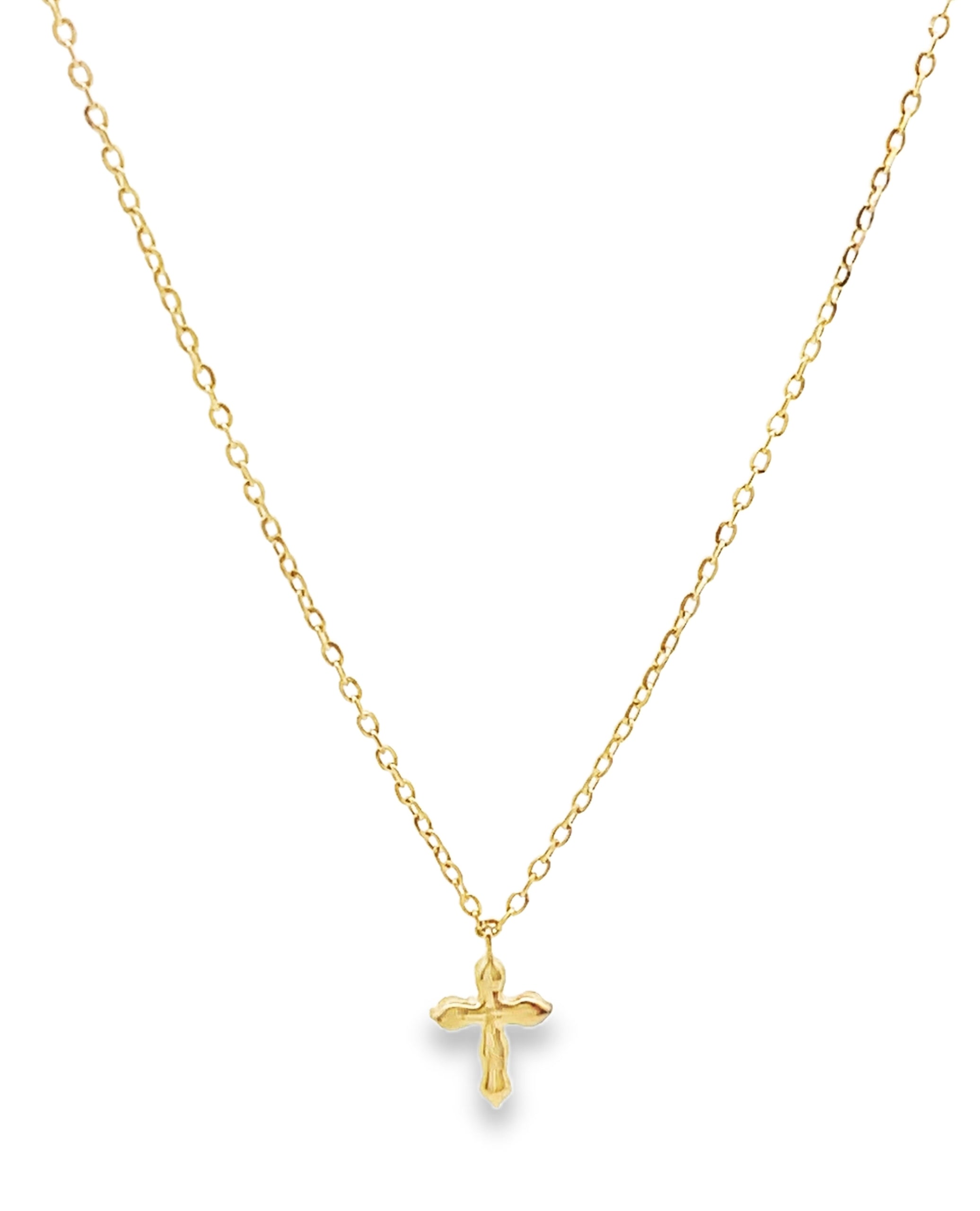 14K Yellow Gold Mini Diamond Cross Necklace