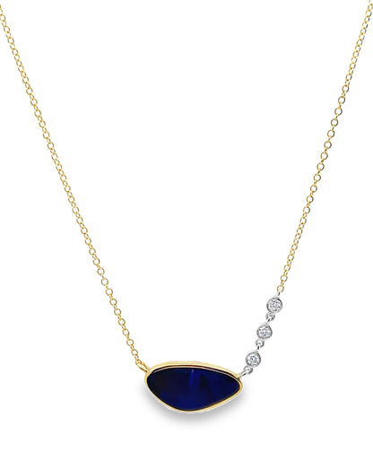 Meira T 14K Yellow Gold Dark Blue Opal with Diamonds
