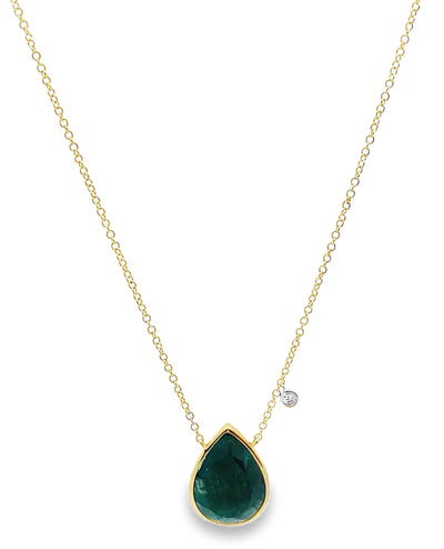 Meira T N13638/YE 14K Yellow Gold Pear-Shaped Emerald Necklace with Diamond