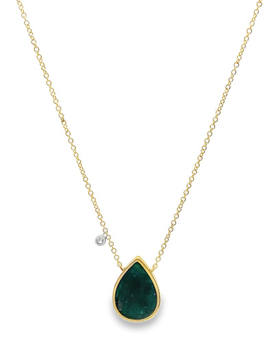 Meira T N13638/YE 14K Yellow Gold Pear-Shaped Emerald Necklace with Diamond