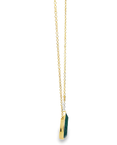 Meira T N13638/YE 14K Yellow Gold Pear-Shaped Emerald Necklace with Diamond