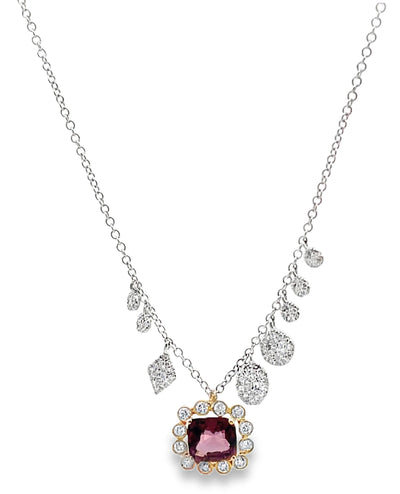 Meira T N16028 14K Two Tone Pink Tourmaline & Diamond Necklace
