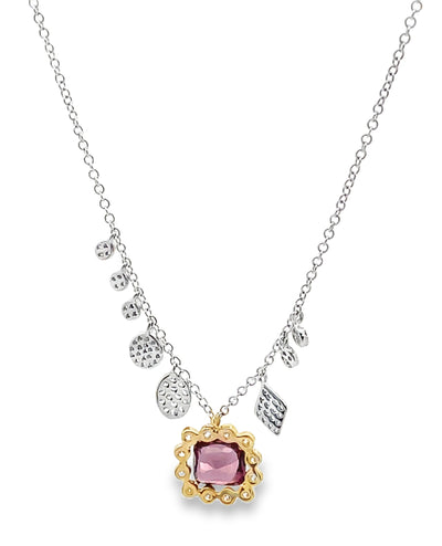 Meira T N16028 14K Two Tone Pink Tourmaline & Diamond Necklace