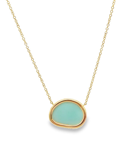 Meira T 1N6845 14K Yellow Gold Blue Opal Necklace with Round Diamonds