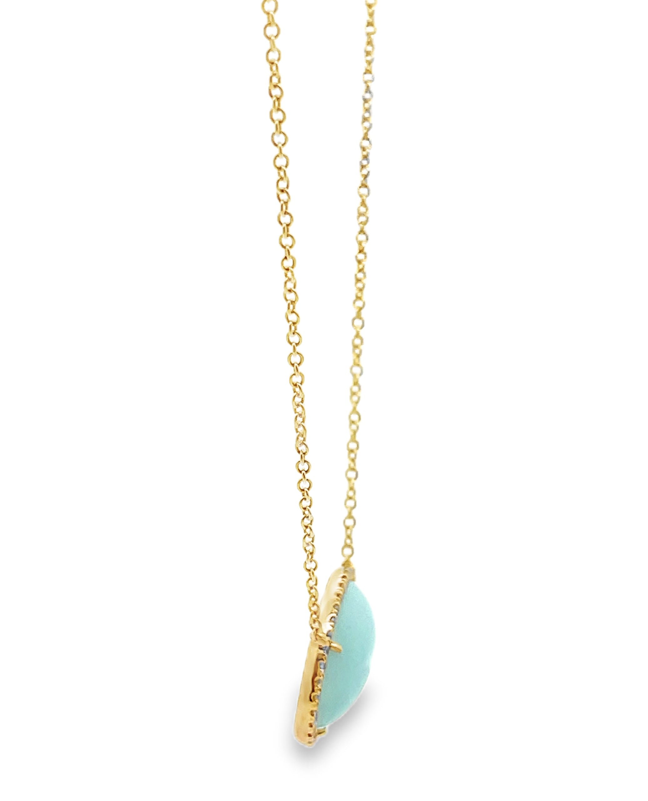 Meira T 1N6845 14K Yellow Gold Blue Opal Necklace with Round Diamonds