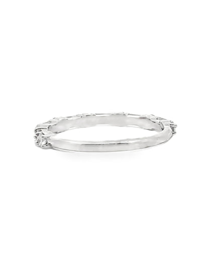 14K White Gold Emerald & Round Diamond Eternity Band