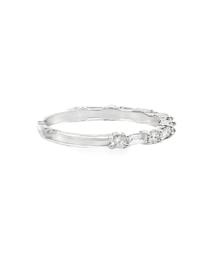 14K White Gold Emerald & Round Diamond Eternity Band