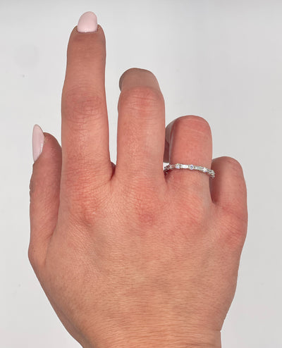 14K White Gold Emerald & Round Diamond Eternity Band