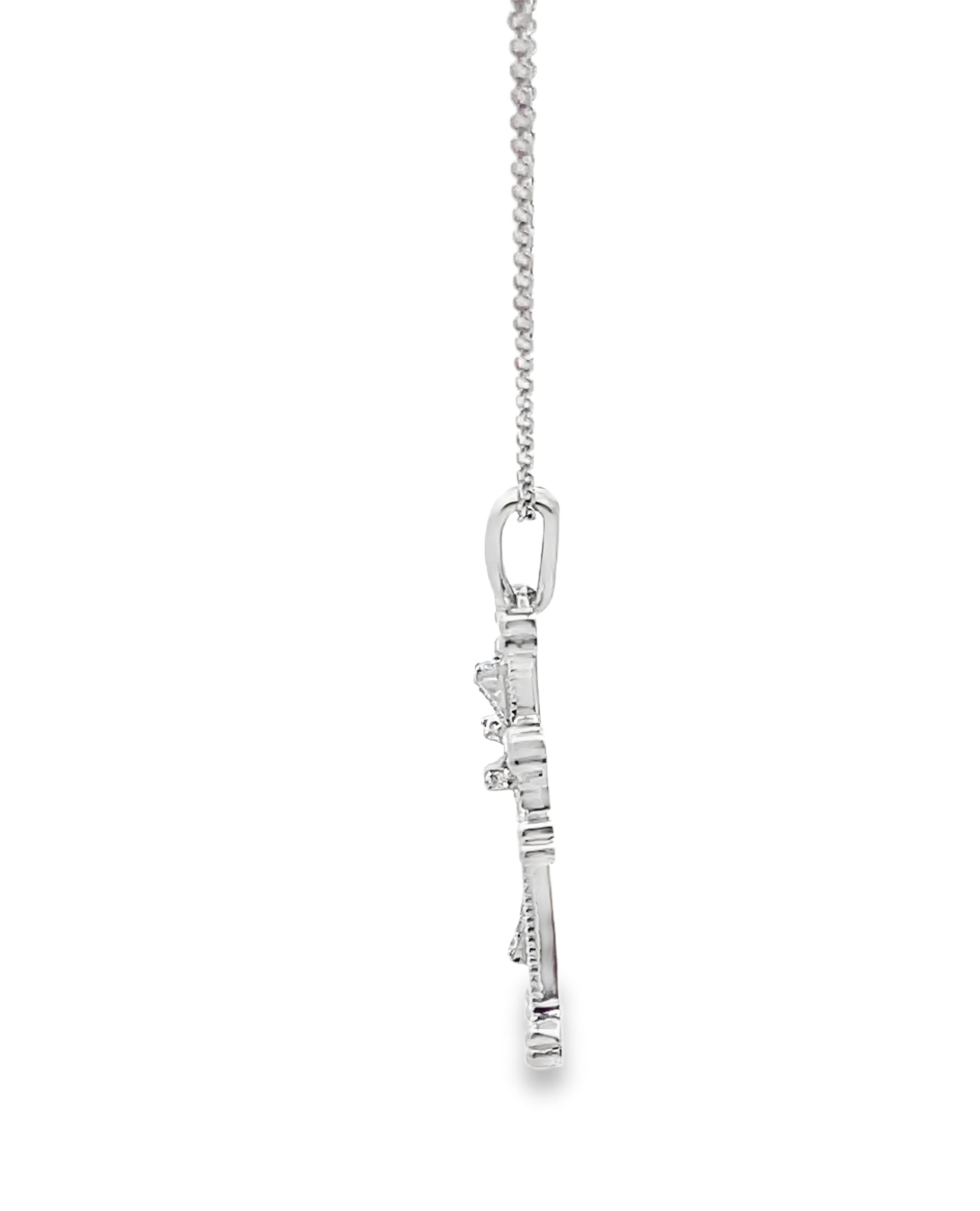 14K White Gold Diamond Cross Necklace