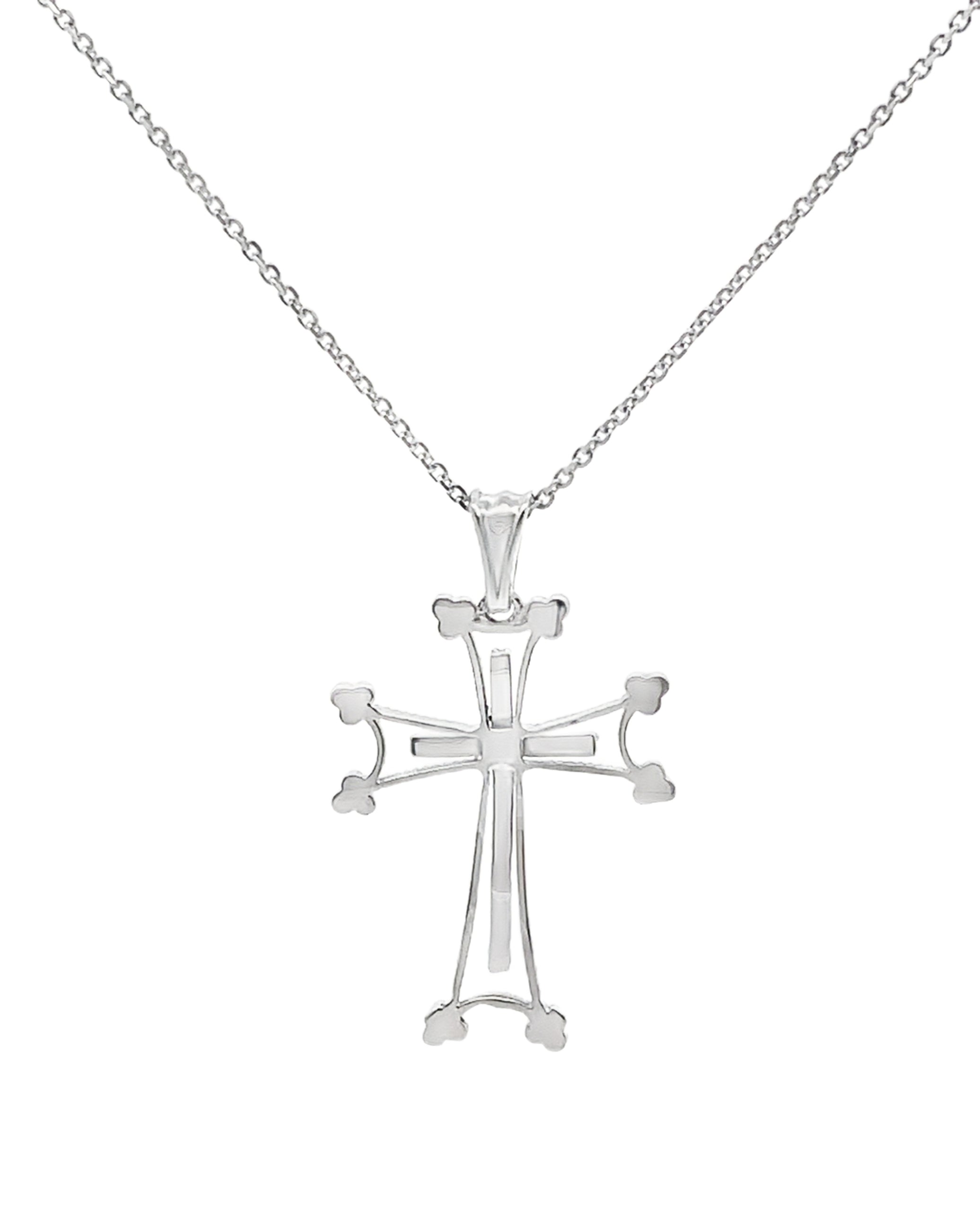 14K White Gold Diamond Cross Necklace