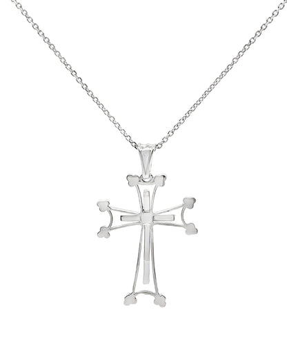 14K White Gold Diamond Cross Necklace