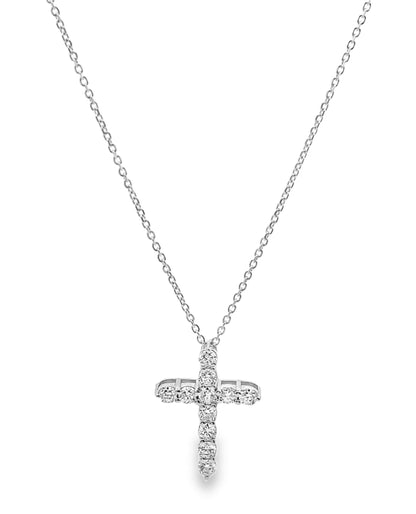 14K White Gold Diamond Cross Necklace