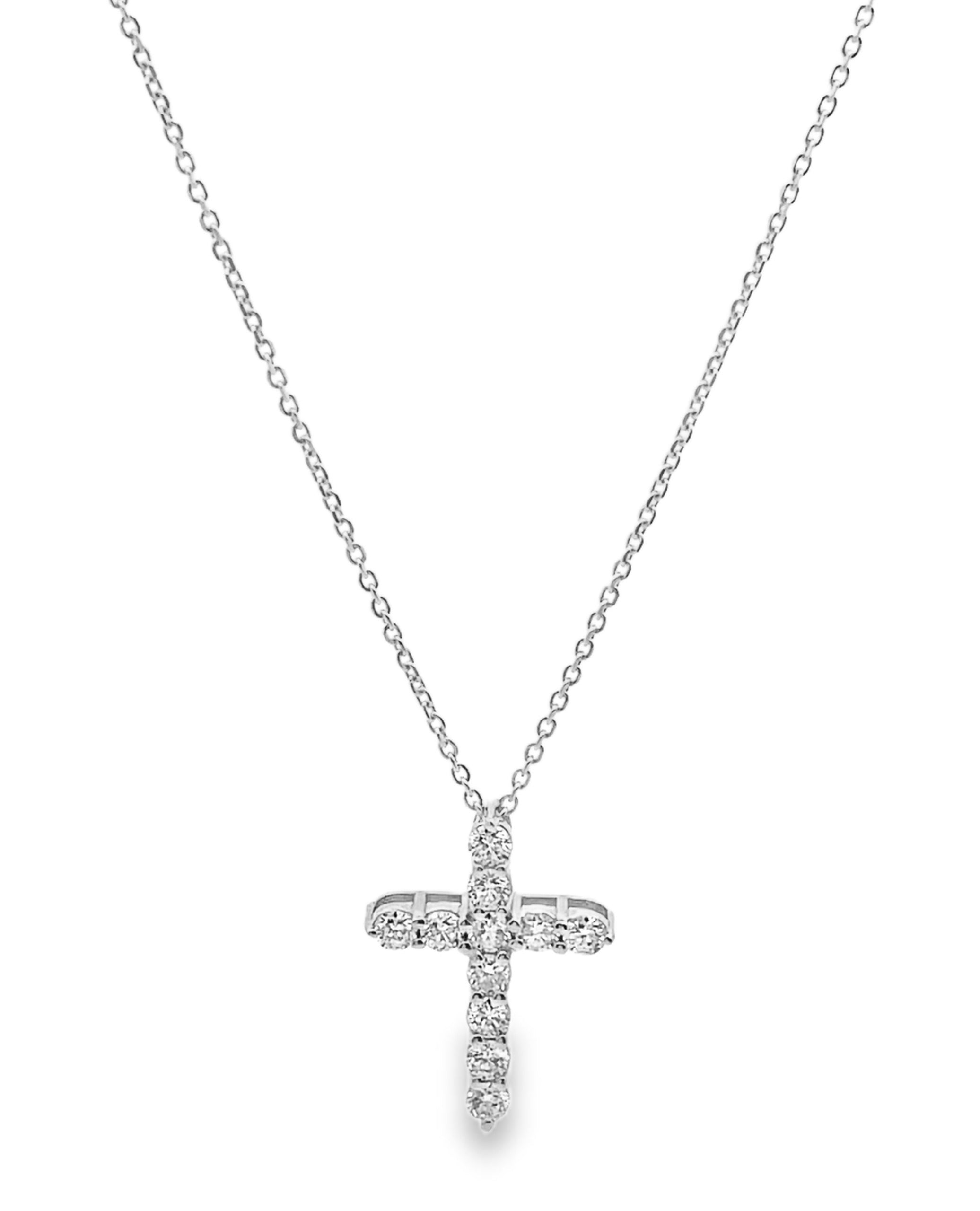 14K White Gold Diamond Cross Necklace