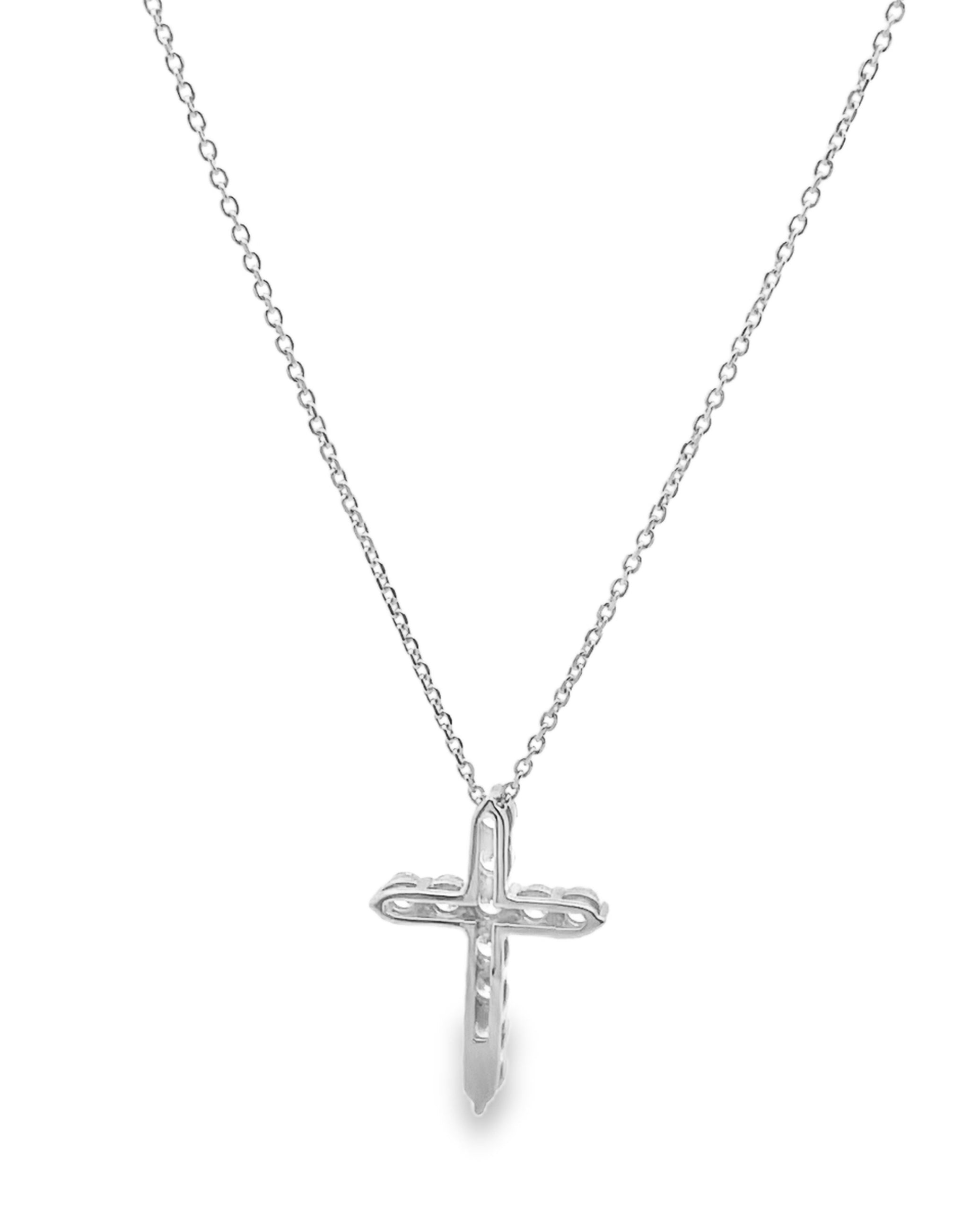 14K White Gold Diamond Cross Necklace