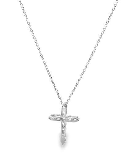 14K White Gold Diamond Cross Necklace