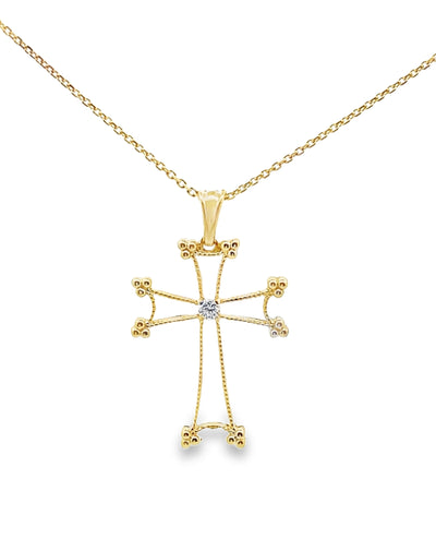 14K Yellow Gold Cross with 0.14 Carat Diamonds
