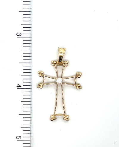 14K Yellow Gold Cross with 0.14 Carat Diamonds