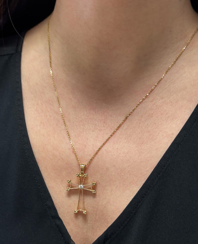 14K Yellow Gold Cross with 0.14 Carat Diamonds