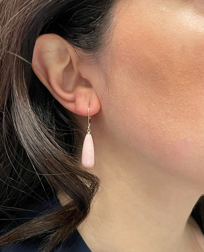 14K Yellow Gold Pink Opal Drop Leverback Earrings