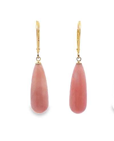 14K Yellow Gold Pink Opal Drop Leverback Earrings