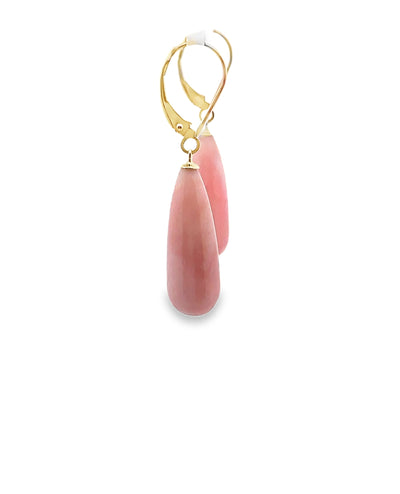 14K Yellow Gold Pink Opal Drop Leverback Earrings