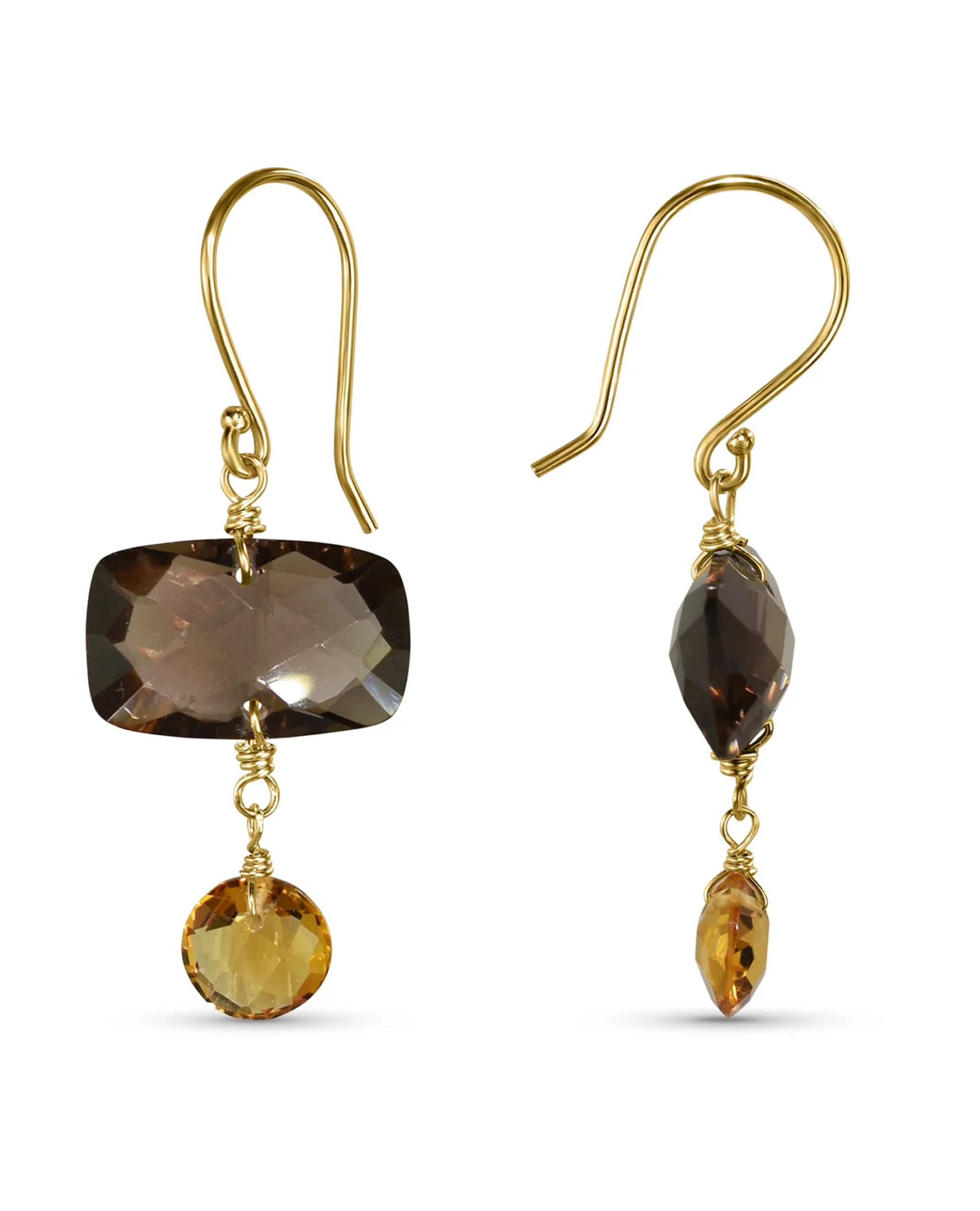 14K Yellow Gold Smoky Quartz Citrine Hook Earring