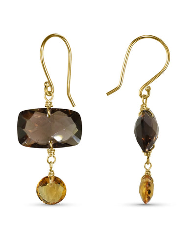 14K Yellow Gold Smoky Quartz Citrine Hook Earring