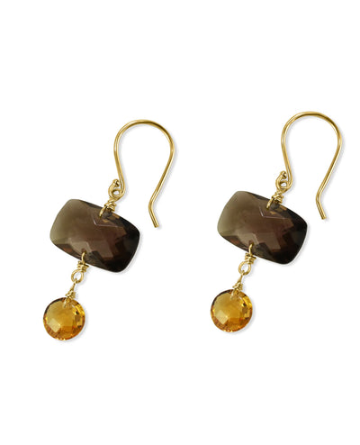 14K Yellow Gold Smoky Quartz Citrine Hook Earring