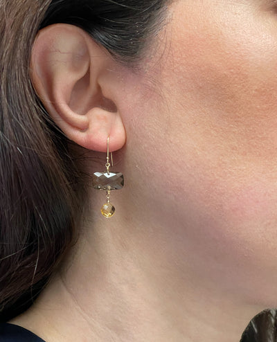 14K Yellow Gold Smoky Quartz Citrine Hook Earring