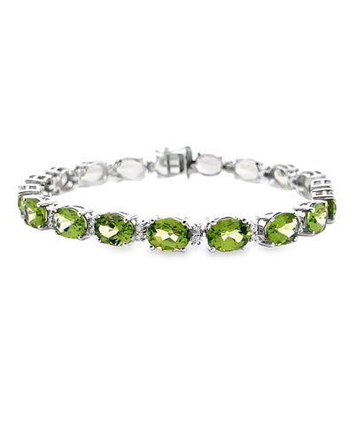 14K White Gold Oval Peridot & Diamond Tennis Bracelet