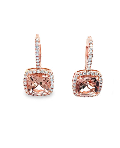 14K Rose Gold Morganite and Diamond Drop Earrings