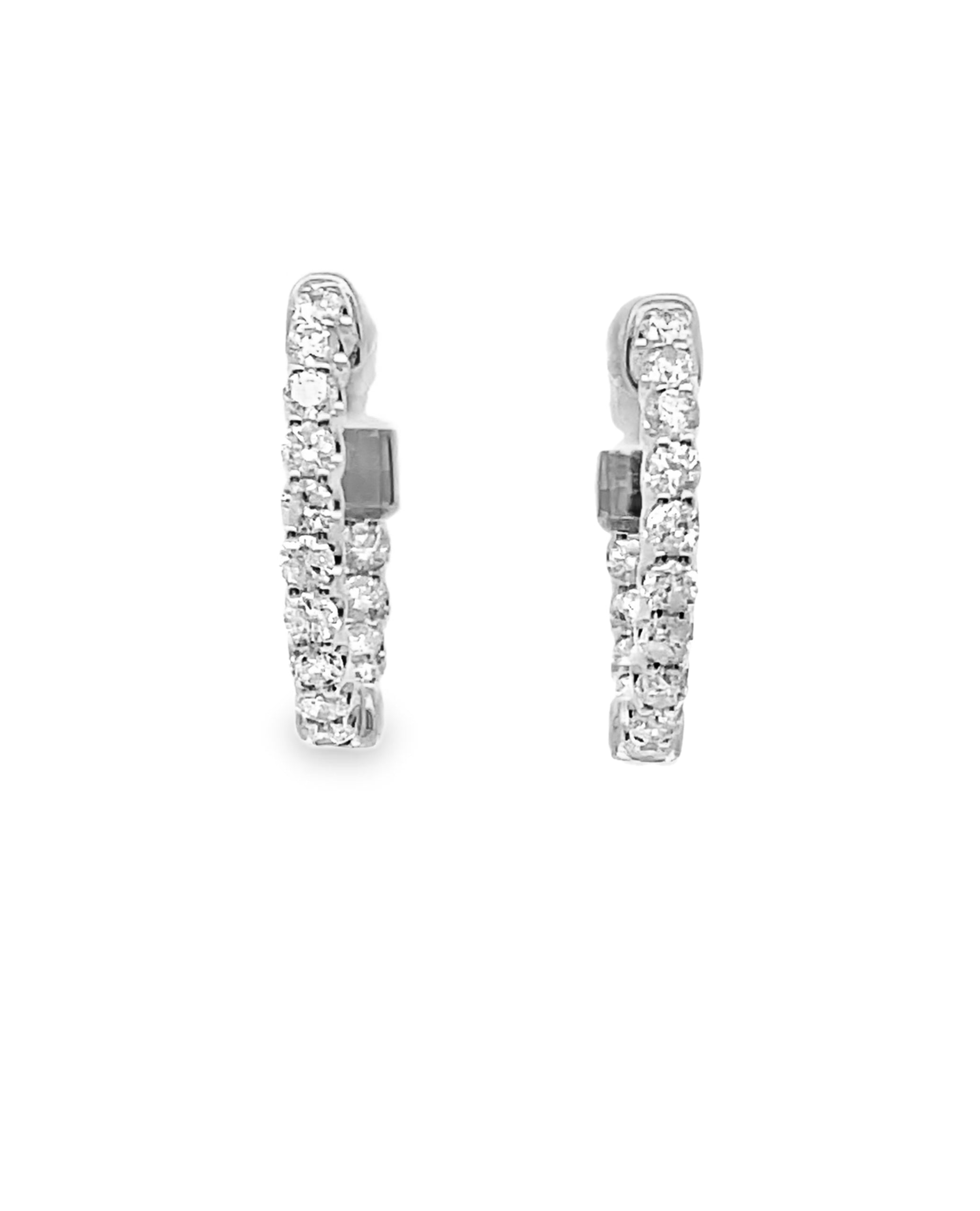 14K White Gold Diamond Hoop Earrings