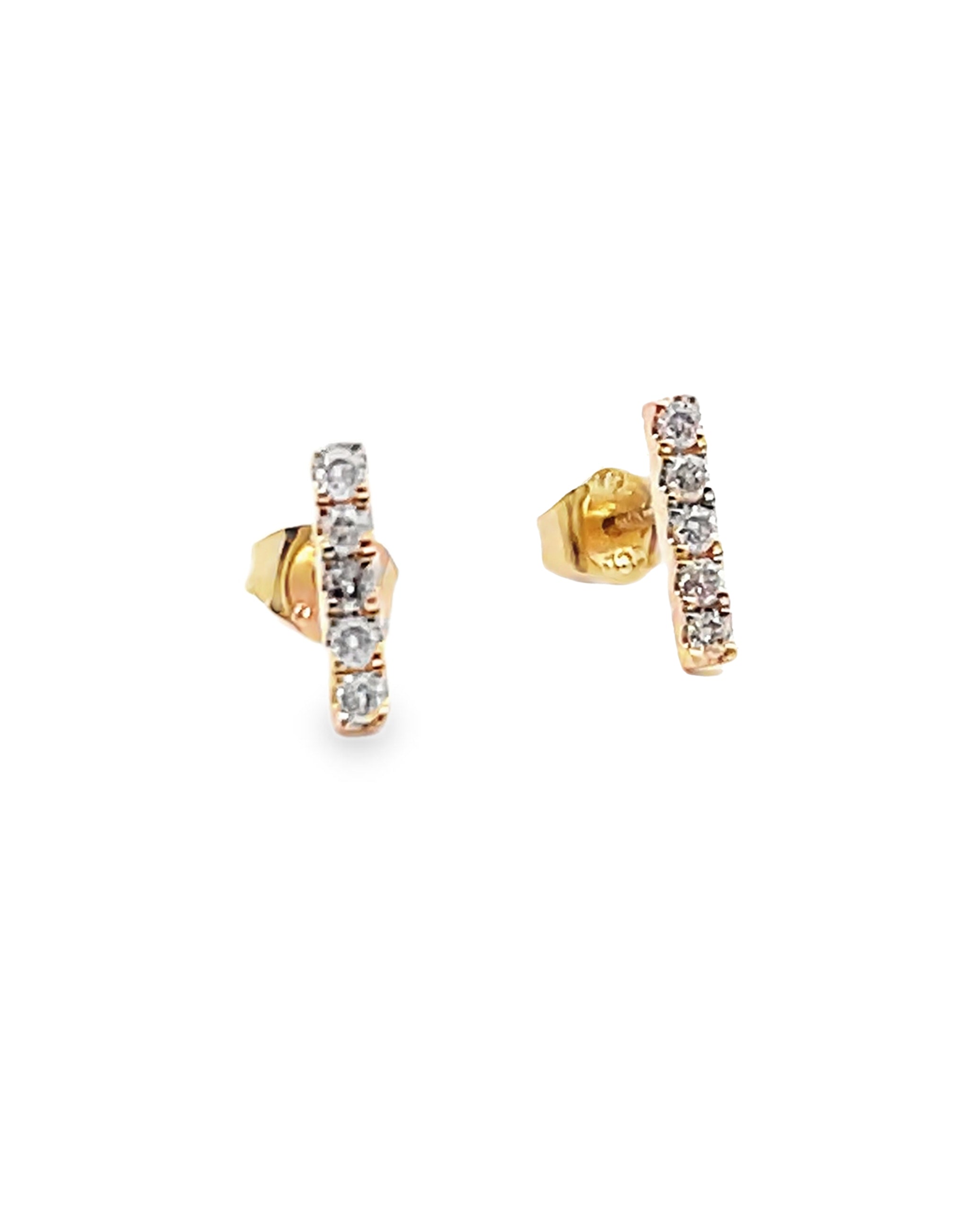 14K Yellow Gold Diamond Bar Earrings