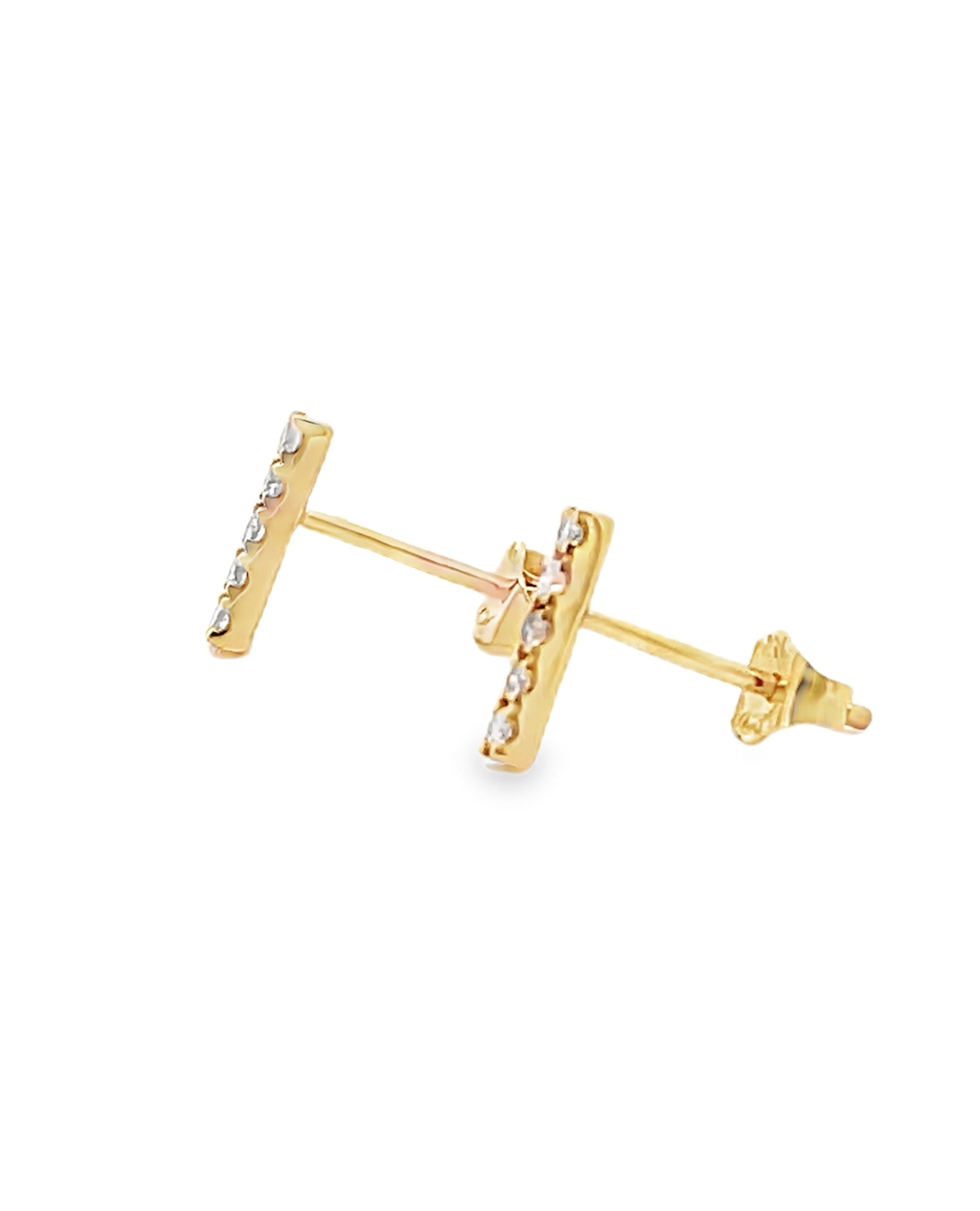 14K Yellow Gold Diamond Bar Earrings